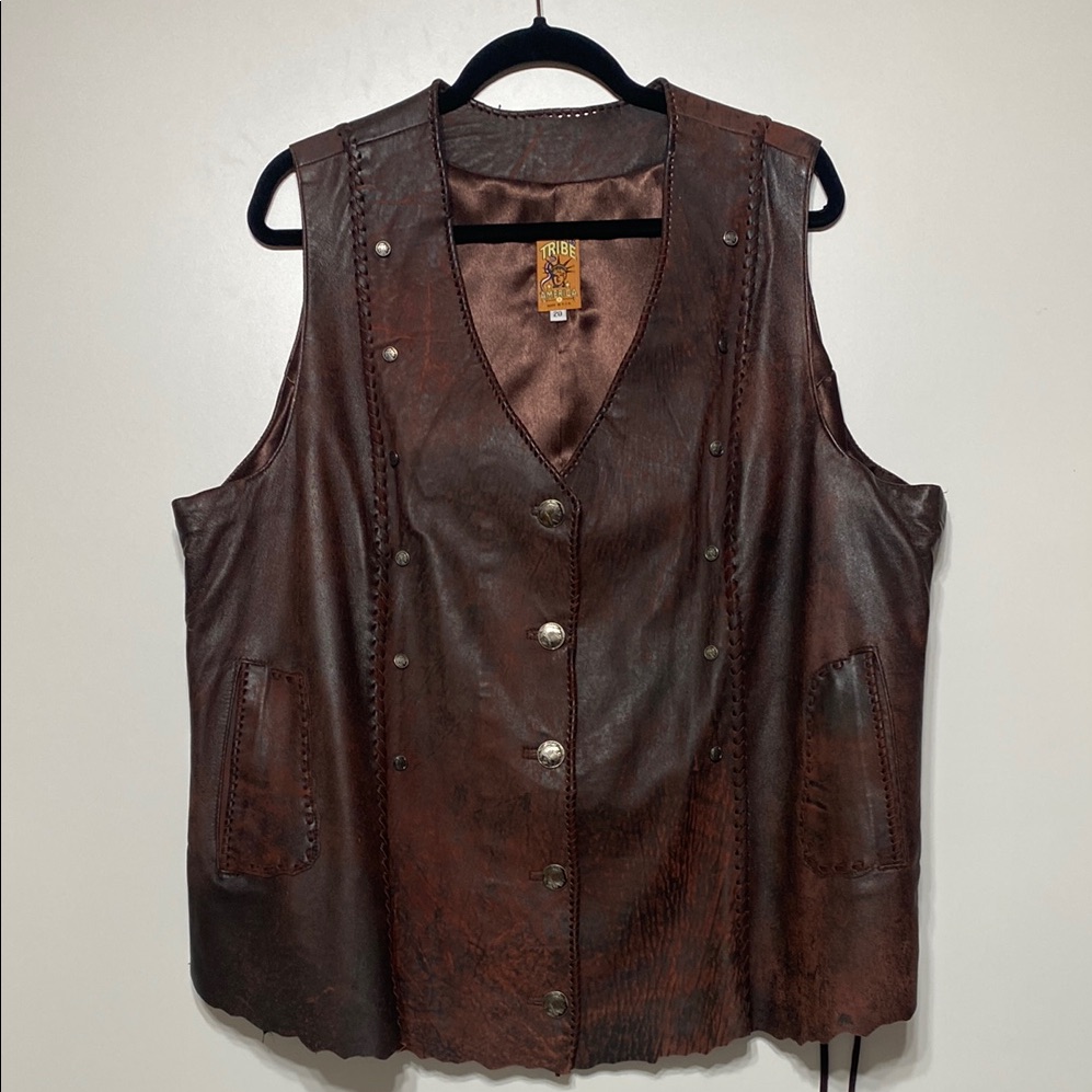Tribe America Leather Vest In Antique Tan Color